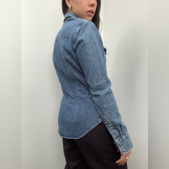 Vintage Western Blue Denim Shirt Back In The Saddle Collared Button Front Size M - Picture 2 of 13